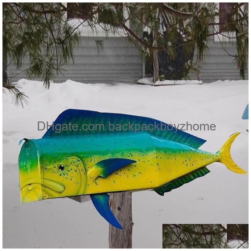 Garden Decorations Fish Mailbox Metal Funny Post Letter Box For Decor Reusable Colorf Artwork Outdoor Parks 230603 Drop Delivery Dhbix