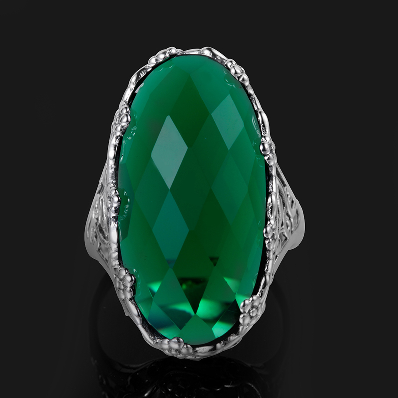 Szjinao Emerald Rings For Women Oval Punk 925 Silver Ring Big Gemstone Vintage Viking Elements Green Female Fine Jewelry