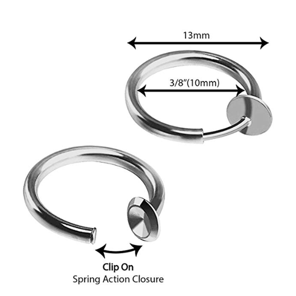 5PCS Clip On Earrings Fake Spring Clip On Labret Nose Clips Ring Stealth Hoop Lip Ring Helix Ring hoop No Piercing earring