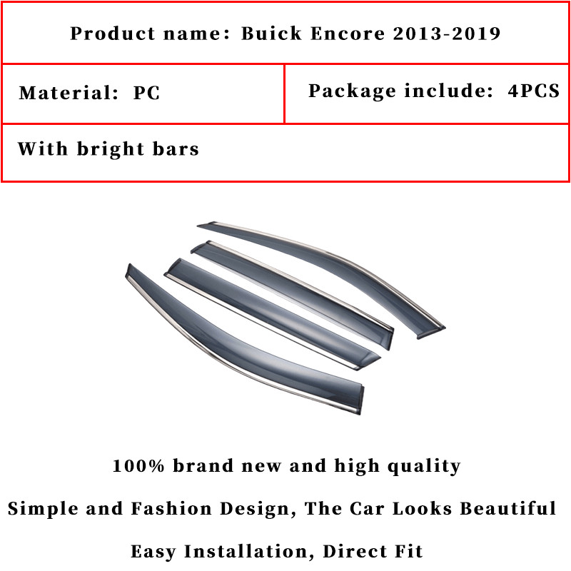 For Buick Encore 2013-2019 Window Visors Awnings Shelters Rain Sun Deflector Guard Vent Protector Cover 4Pcs Car Accessories