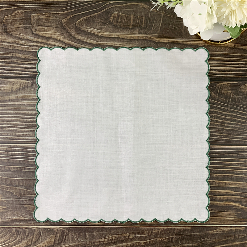 Set of 12 Home Textiles Wedding Handkerchiefs Ladies Handkerchief 100% Linen Color embroidered Scalloped Edge Hankies 30*30 CM