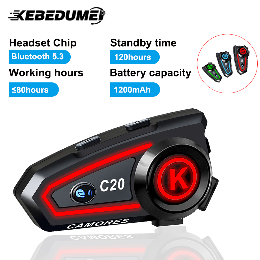 C20 Motorcycle Helmet Headset Stereo Bluetooth Hands Free Call IPX6 Waterproof 1200mAh With Tri-Color Ambient Light