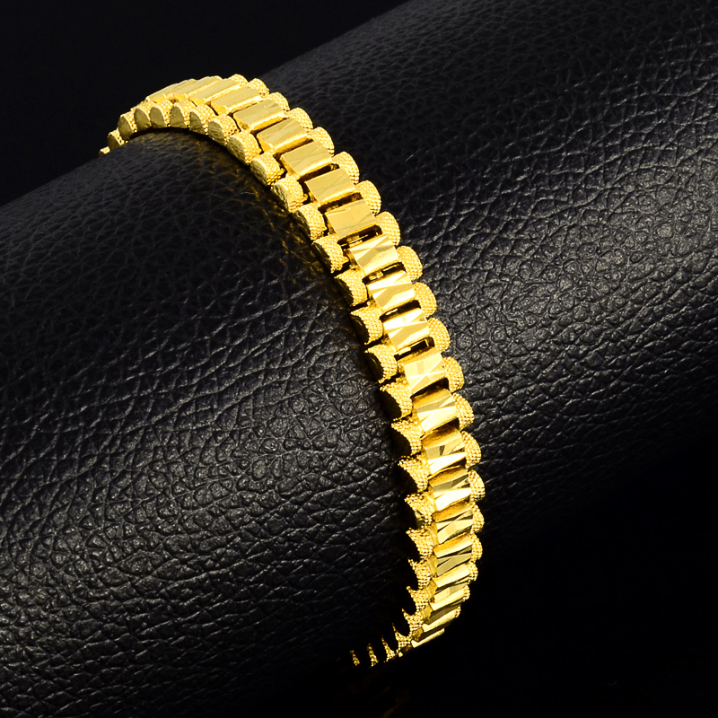 Wholesale 24k Gold GP 8MM Watchband Bangle Bracelet for Men Women 19CM Drop Shipping. Pure Gold Color Men's Bracelet Jewelry
