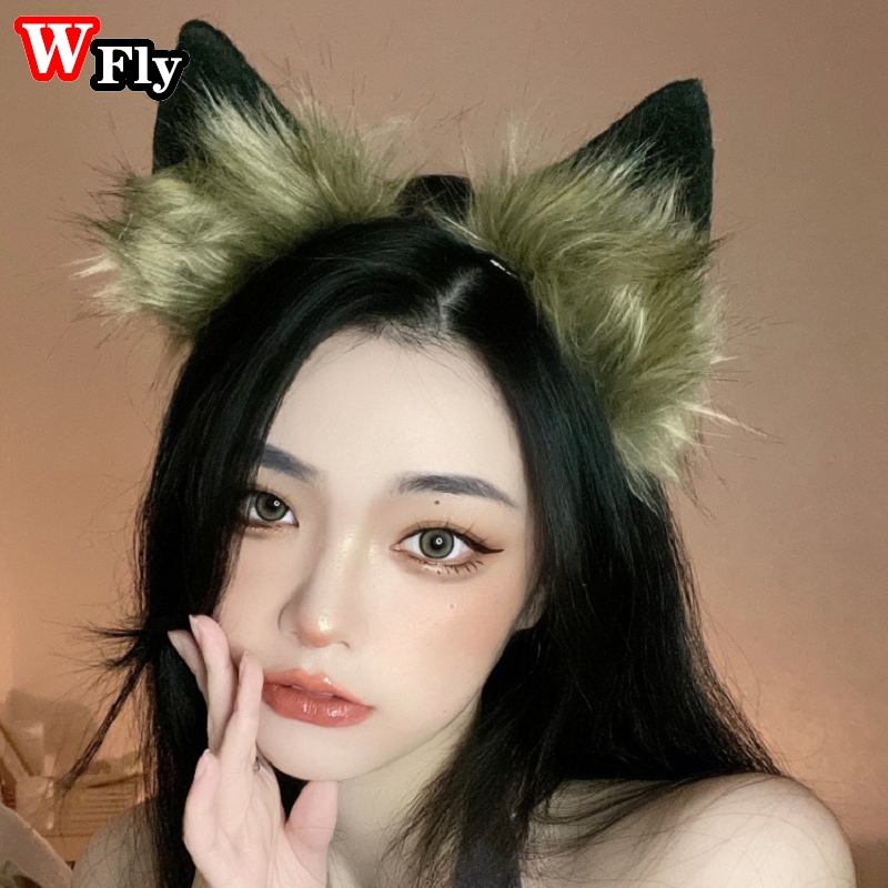 Handgemaakte Lolita Schattige Harige Dier Kat Oren Hoofdband Haar Hoepel Hoofddeksels Vos Wolf Oor Cosplay Props Vrouwen Meisje Haar Accessoires