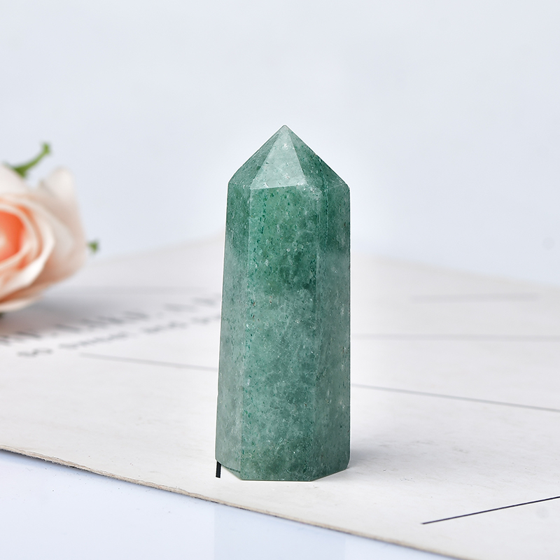 Natural Green Strawberry Crystal Point Healing Stone Hexagonal Prisms 50-80mm Obelisk Wand Treatment Ornaments Stone DIY Gift