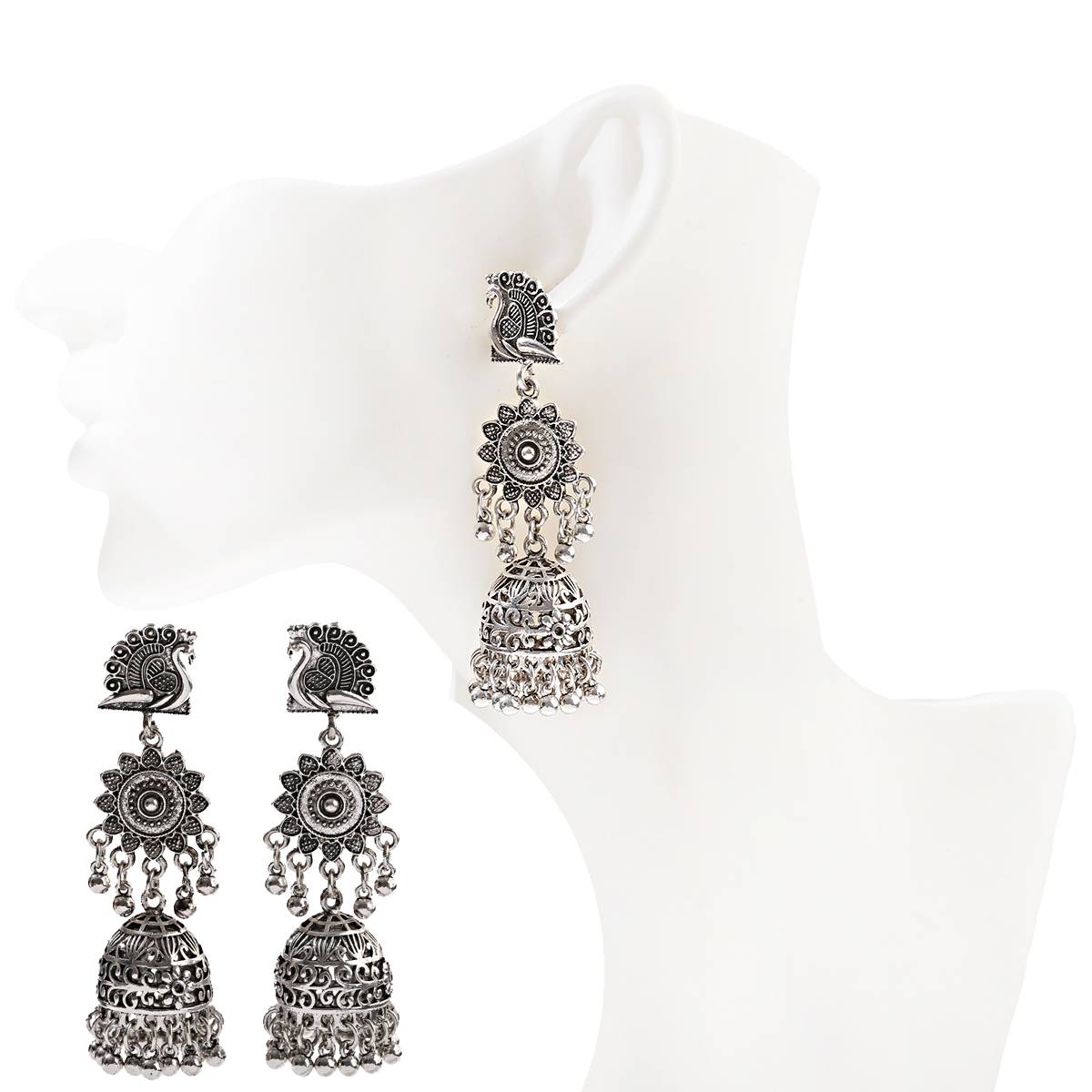 Retro Peacock Flower Afghan Jhumka Indian Earrings For Women Oorbellen Gypsy Jewelry Ethnic Bells Tassel Earrings