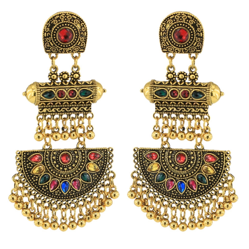 Indian Vintage Bollywood Mexico Gypsy Boho Bell Ear Rings Traditional Jhumka Jhumki Earrings for Women and Girls 2 Color