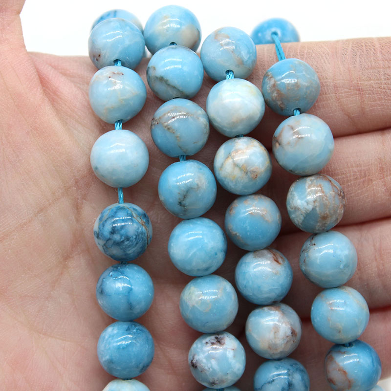 Natural Stone 6 8 10 12MM Larimar Blue Round Loose Spacer Beads for Jewelry Making DIY Bracelet Necklace Accessories 15"