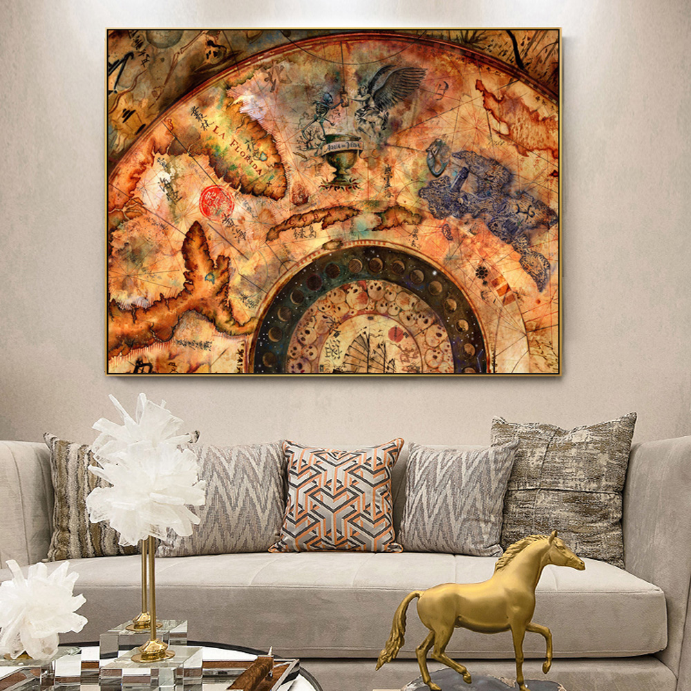 Pirate Of The Caribbean Mao Kun Map Movie Posters And Prints Film Ancient Treasure Map Canvas Painting On Wall Art Decoration