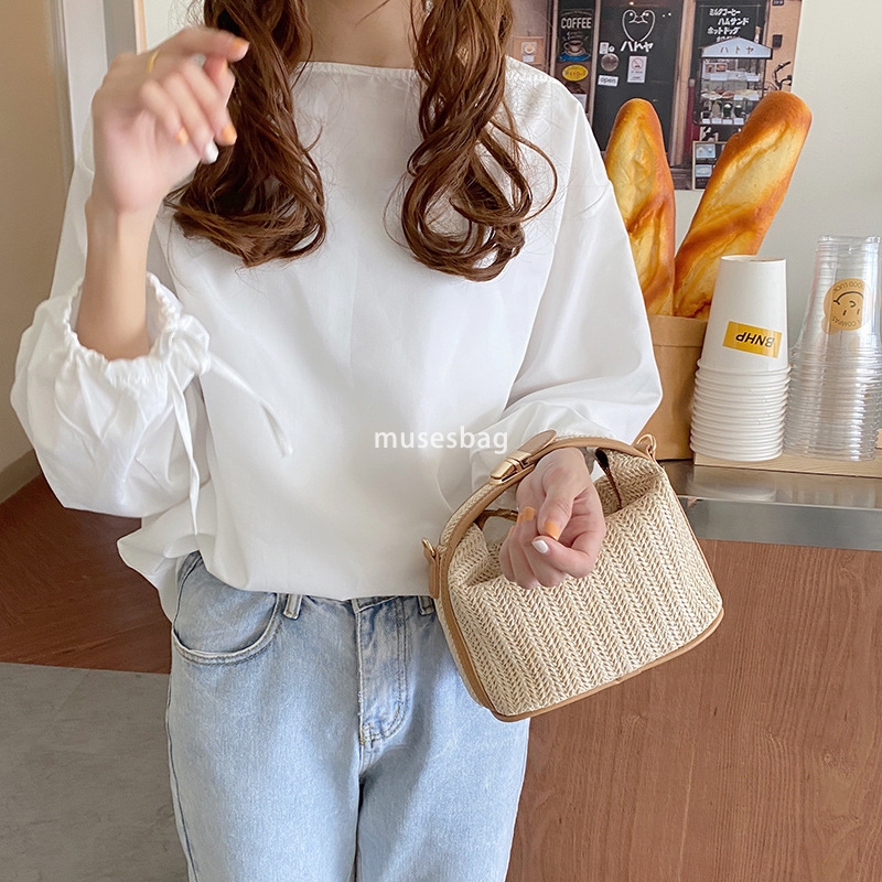 Korean women temperament practicality multifunctional Instagram woven small bag for leisure large capacity handheld one shoulder crossbody bag summer