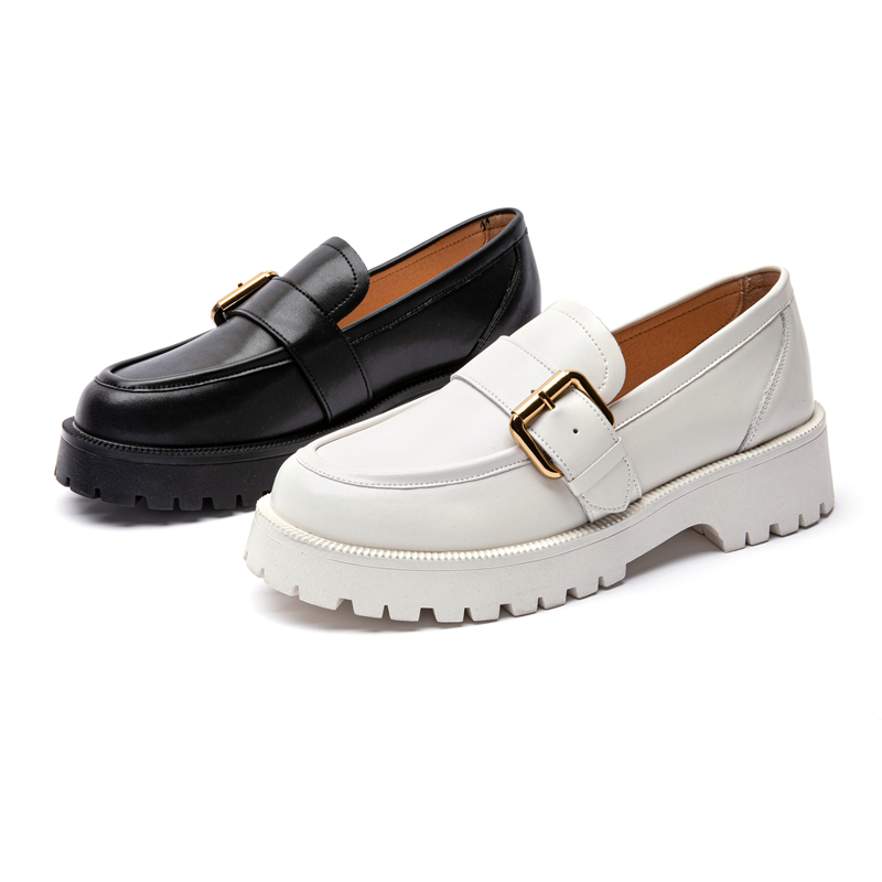 Women Shoes Genuine Leather 2024 Spring New British Style Thick-soled Pedal Shoes Female College Style Casual Lazy Shoes Ladies