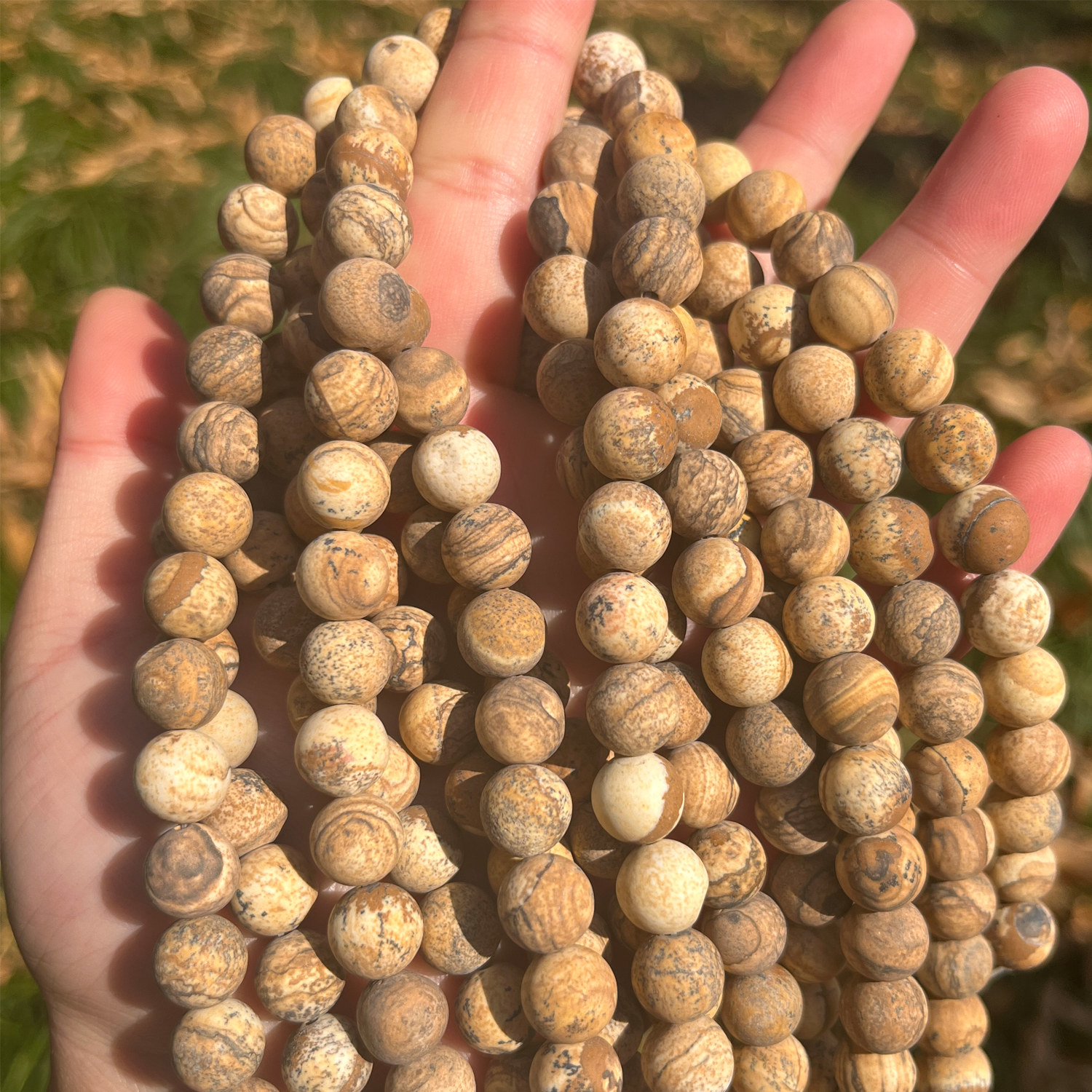 4mm-10mm Natural Stone Dull Polish Matte Picture Jasper Round Loose Spacer Beads For Jewelry Making Diy Bracelet Necklace 15''