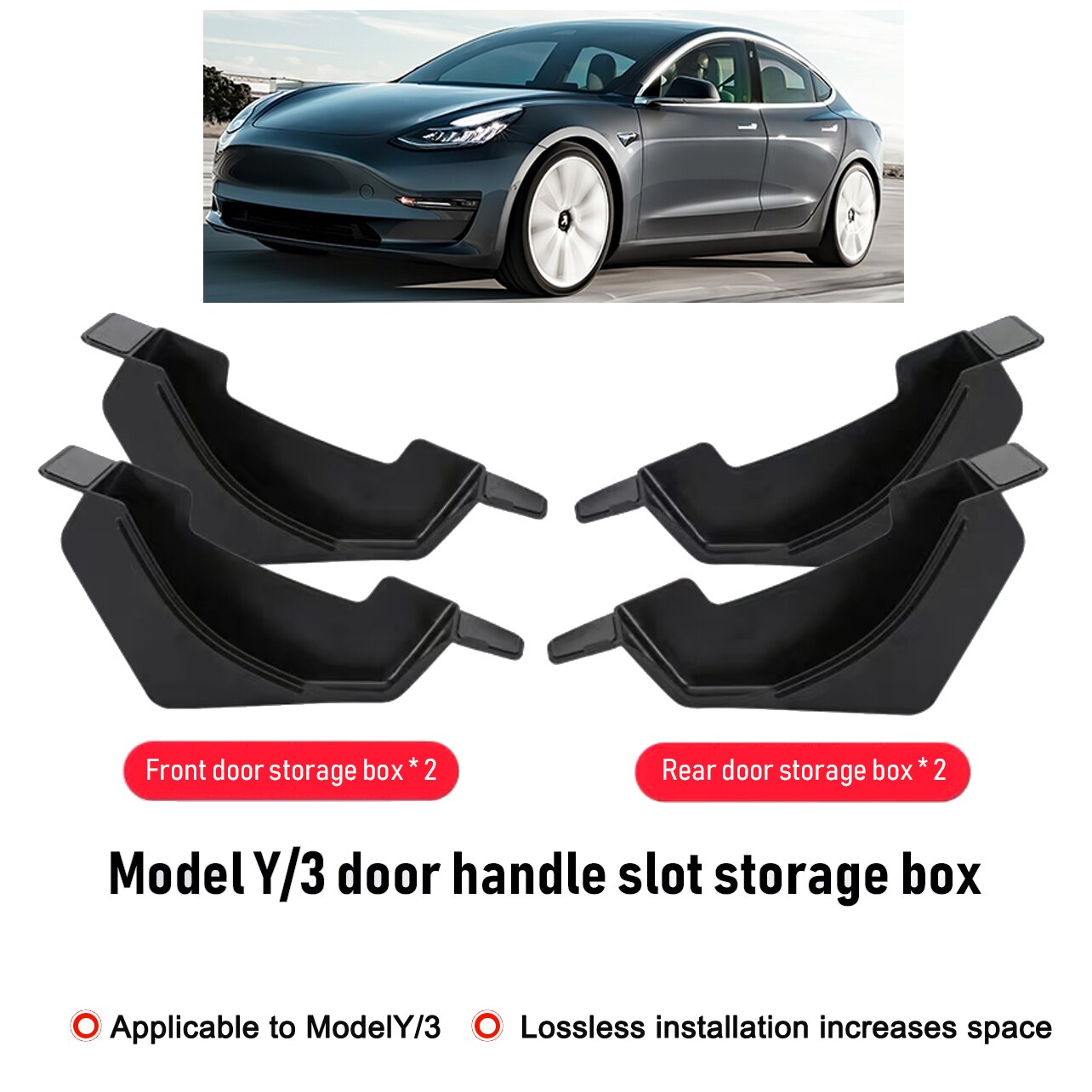 For Tesla Model 3 Model Y Car Door Side ABS Storage Box Interior Handle Tray Organizer Hidden Holder Box Decoration Accessories