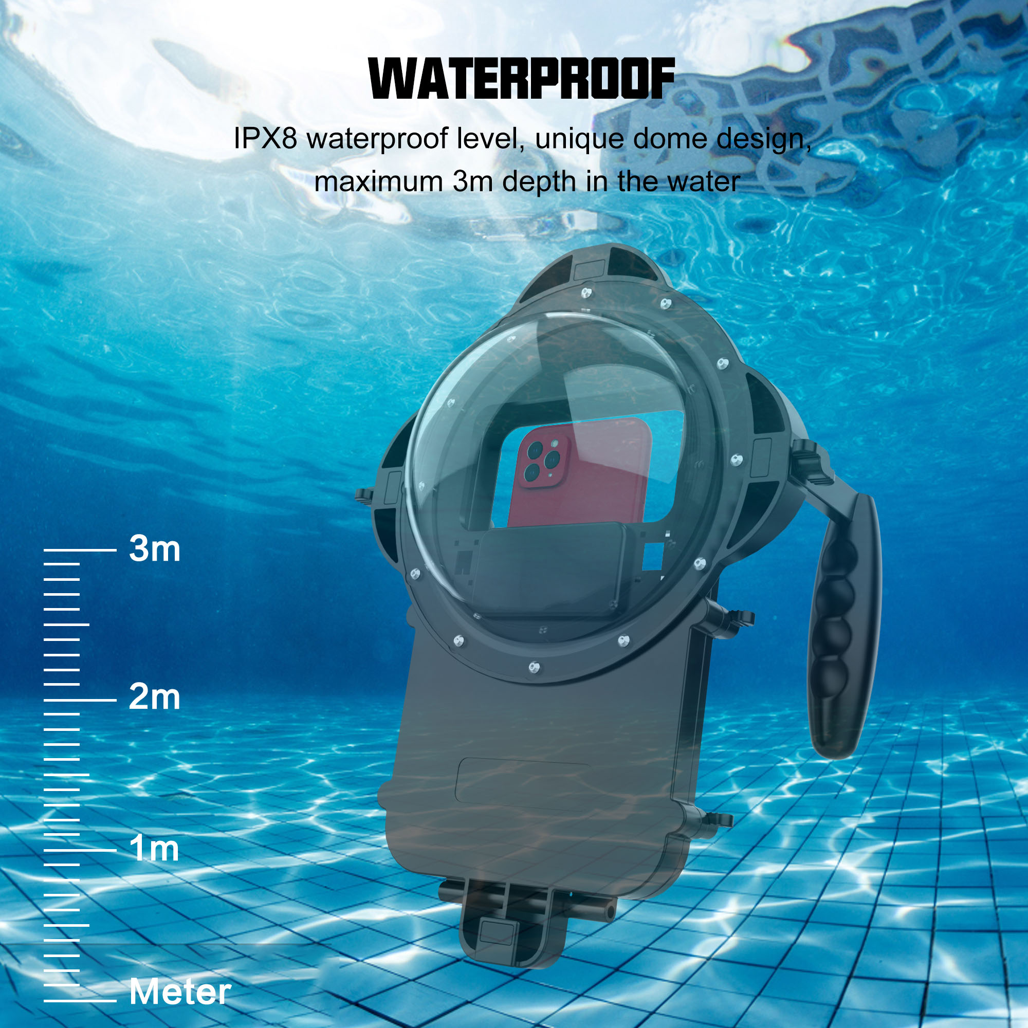 Waterproof Dome Diving Case for iPhone for iPhone Underwater Swimming Dome Port Fit for Any Smart Phone Size from 4.5-7.0 Inches