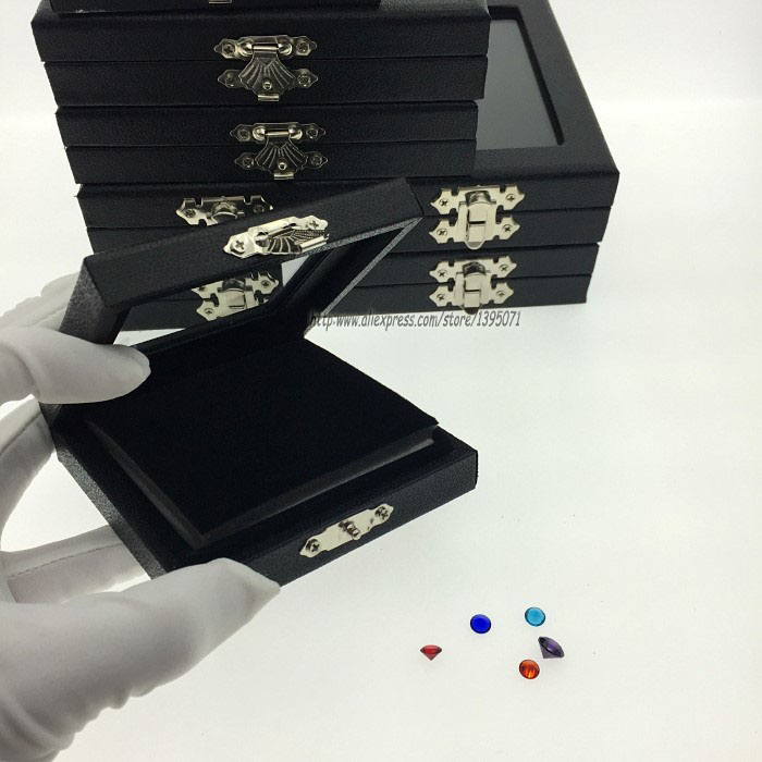 Hot Sale Black Leatherette Gemstone Storage Box Diamond Display Case Stone Holder Pendant Organizer Travel Jewelry Box Protable