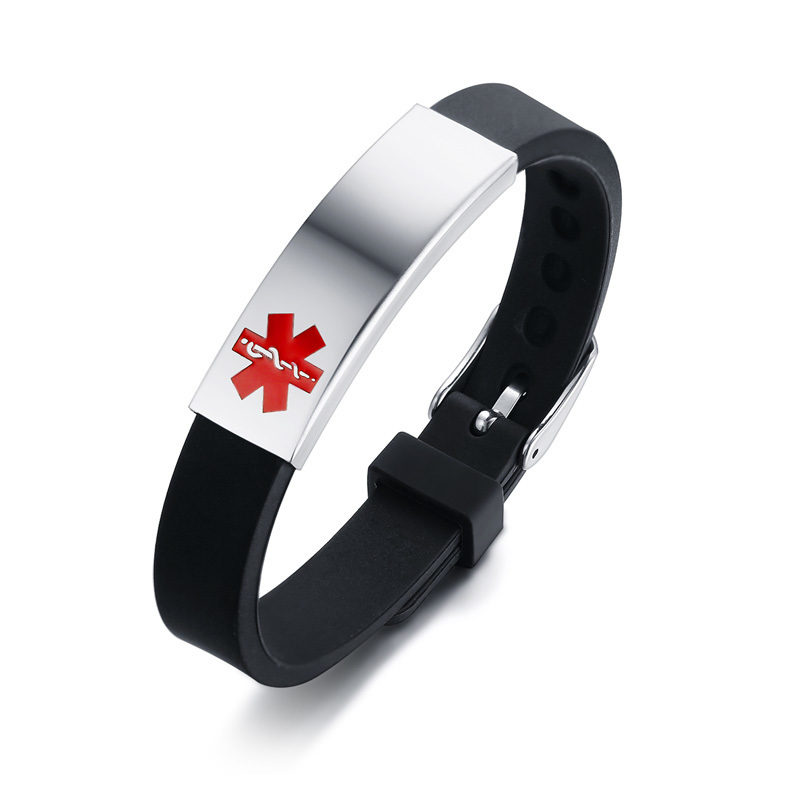 DIABETES EPILEPSY ALLERGY COPD ALLERGY WARFARIN ASTHMA PACEMAKER Men's Black Silicone Adjustable Medical Alert ID Bracelet