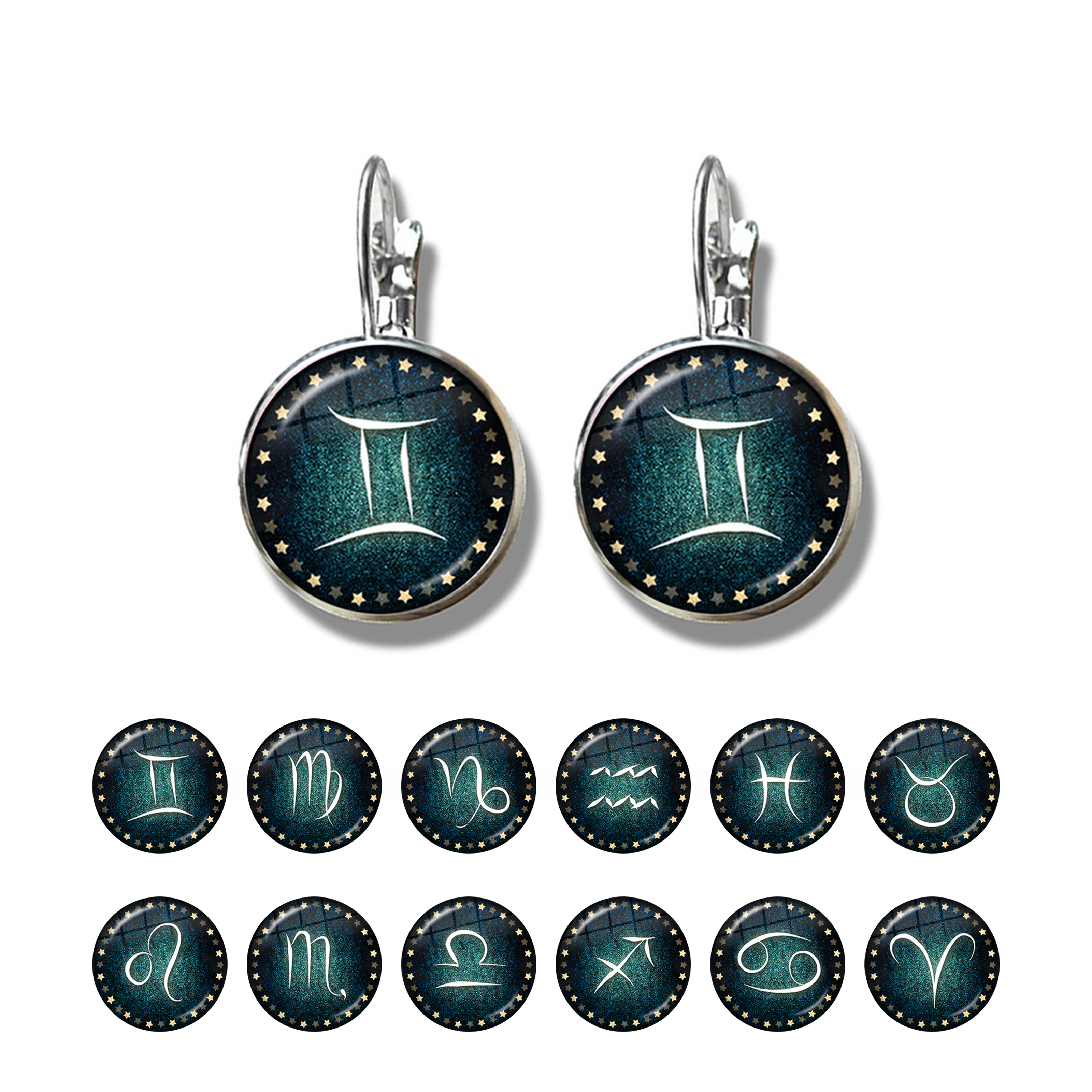Aries/Taurus/Gemini/cancer/LEO/Virgo/Libra/Scorpio/Sagittarius/Capricorn/Aquarius/Pisces 12 Constellations French Hook Earrings