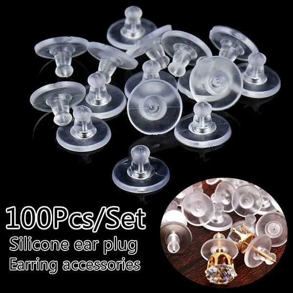100pcs Rubber Back Silicone Round Earring Back Stoppers for Stud Earrings Earnuts Butterfly Flat Ear Plugs DIY Findings