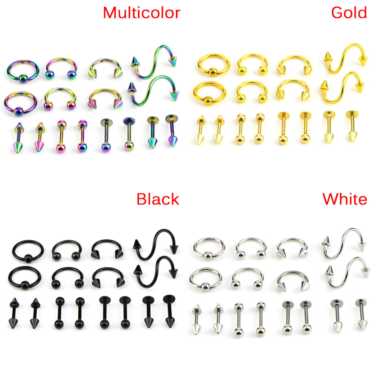 16PCS/Set Women Eyebrow Piercing Jewelry Surgical Steel Body Spiral Body Piercing Jewellery Spiral Belly Tongue Bar Ring New