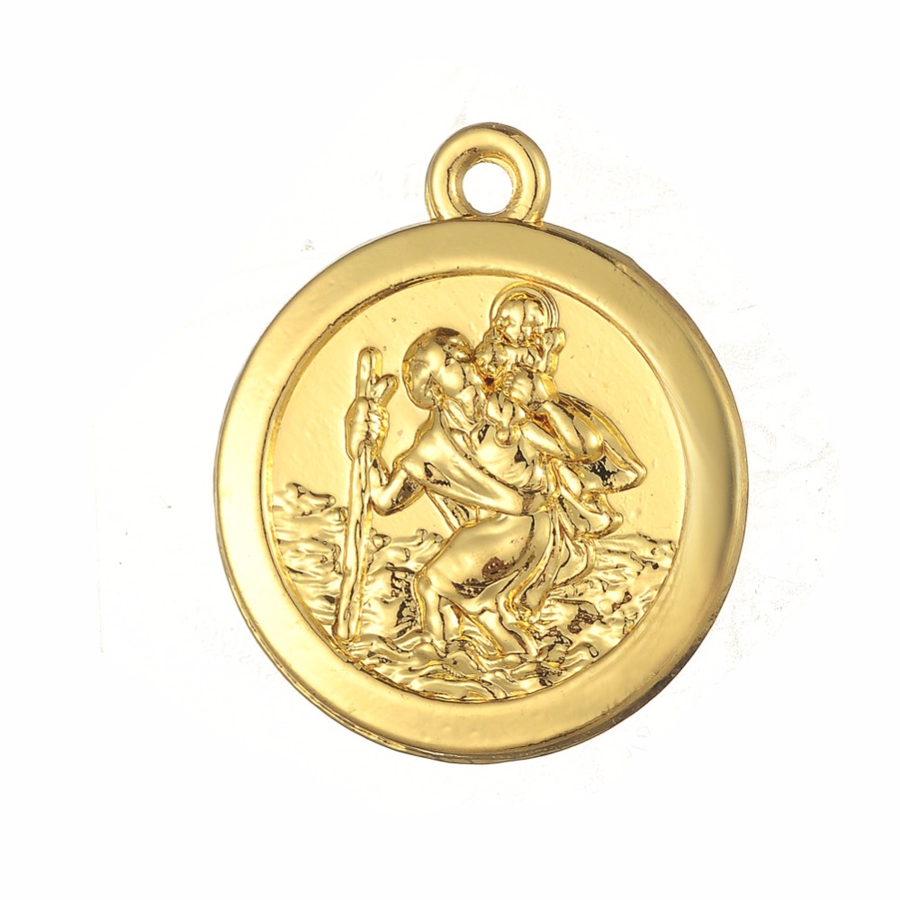 My Shape 10pcs St Saint Charms Gold Color Christopher Religious Saint Plating Rhodium for Necklace Bracelet Pendant DIY Jewelry