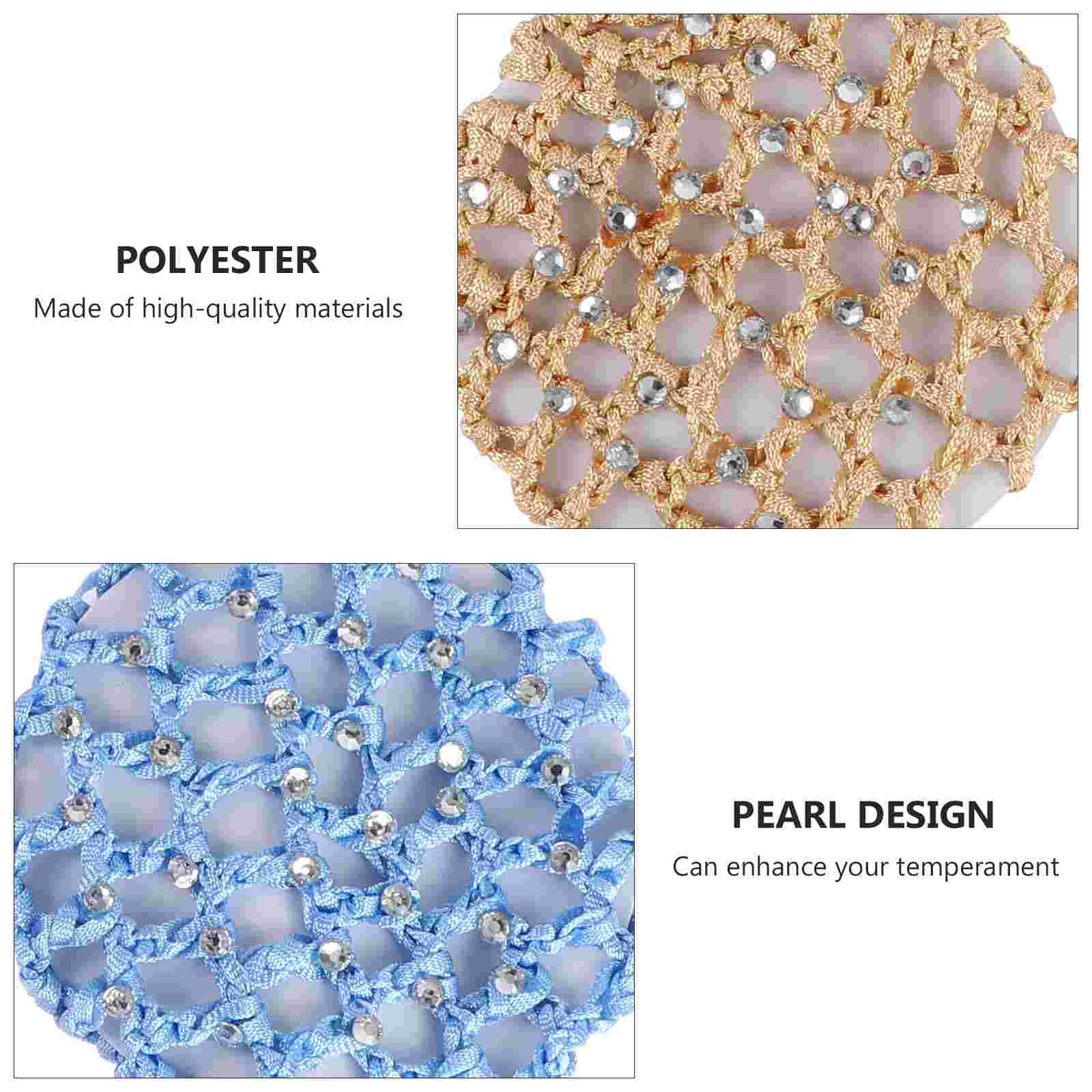 Hair Bun Cover Ballet Bun Cover Rhinestone Bun Hair Nets Crochet Snood Hair Net for Ballet Dance Skating Performance, 5PCS