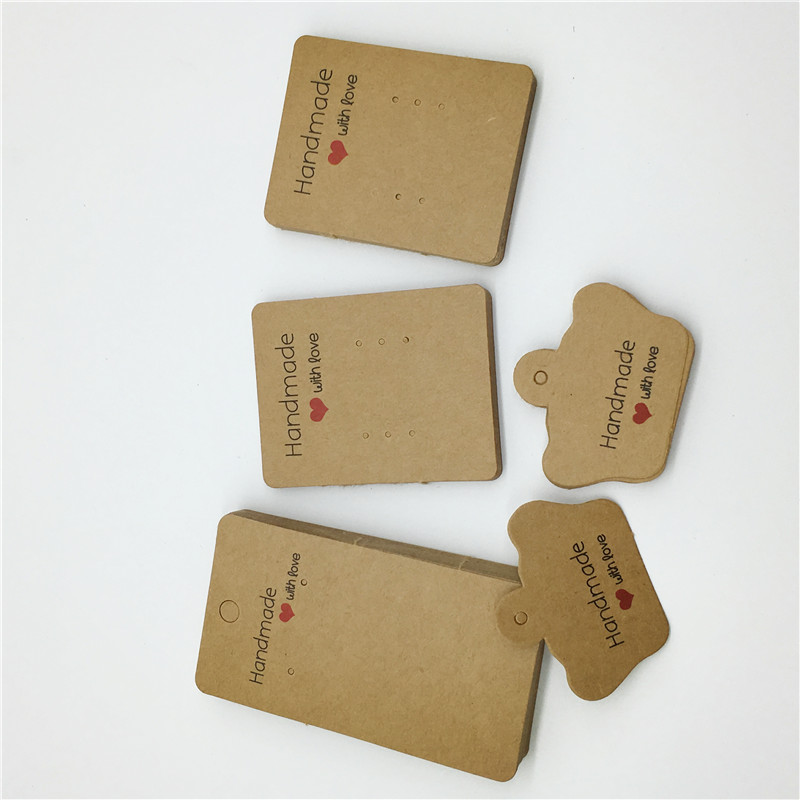 100Pcs Handmade Style White Ktaft Paper Necklace Package Card Earring Card Multi Size DIY Jewlery Holder Paper Tags