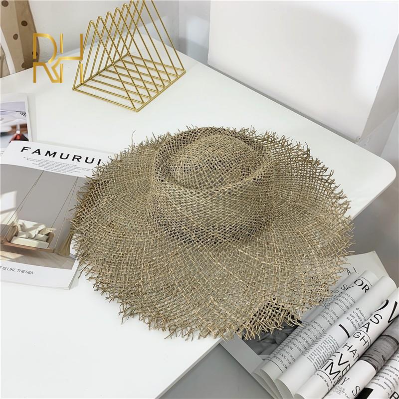 Casual Summer Girls Round Bowler Raw Fringe Straw Hat Hollow Seagrass Salt Hat Natural Women Sun Hat For Party Vacation