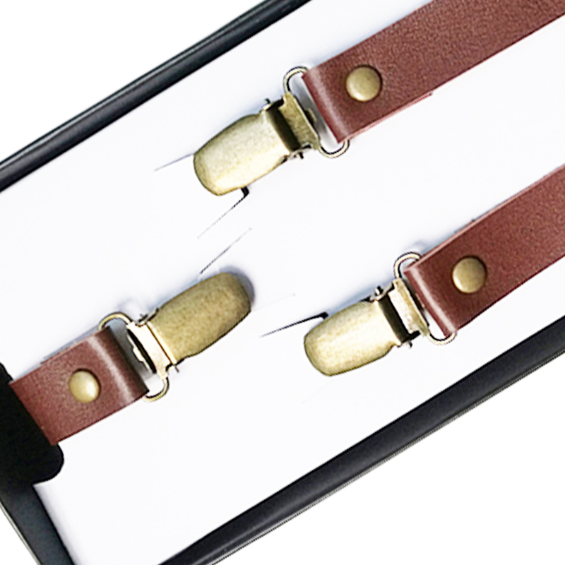Women's Suspenders Retro bronze 3 buckle 1.3cm wide Synthetic Leathe ladies Pants Suspenders Woman Straps gift