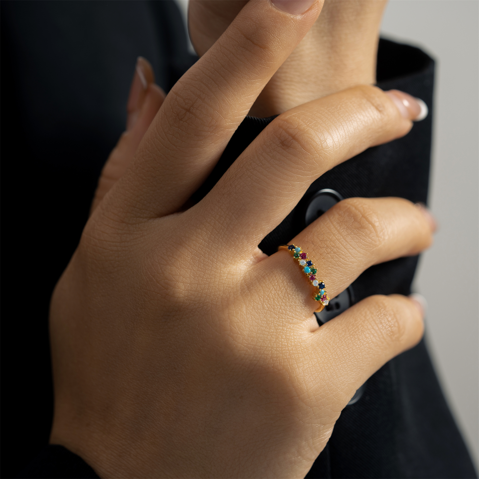 ANDYWEN 100% 925 Sterling Silver Guadaloupe Simple Sparkle Tutti Frutti Ring Clear Rainbow Women Wedding Jewelry Circle Luxury