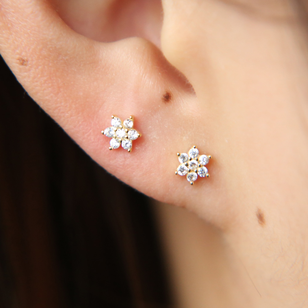 100% 925 sterling silver 5mm cz flower spring new jewelry AAA cubic zirconia sparking bling flower studs mini girl earring
