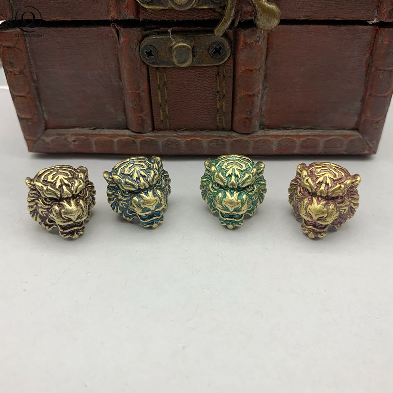 Animal Tiger Head Brass Umbrella Rope Beads DIY Knife Accessory Retro Keychain Pendant EDC Outdoor Survival Tool Lanyard Hanging