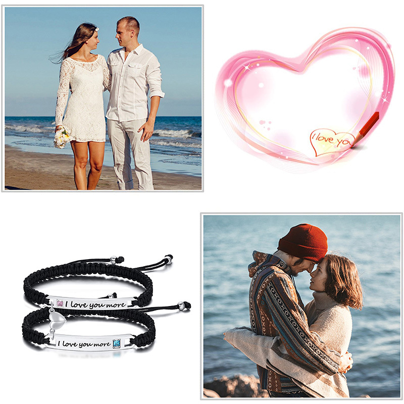Vnox Attractive Heart His and Hers Handmade Rope Braided Couple Bracelets for Women Men,Custom Matching Set Gifts for Lover