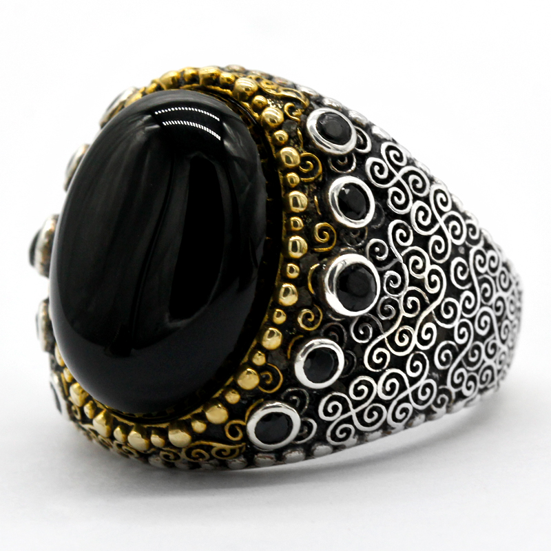 Natural Stone Ring for Men 925 Sterling Silver Big Agate/Chalcedony/Garnet/Lapis Gemstone Male Rings Vintage Turkish Jewelry