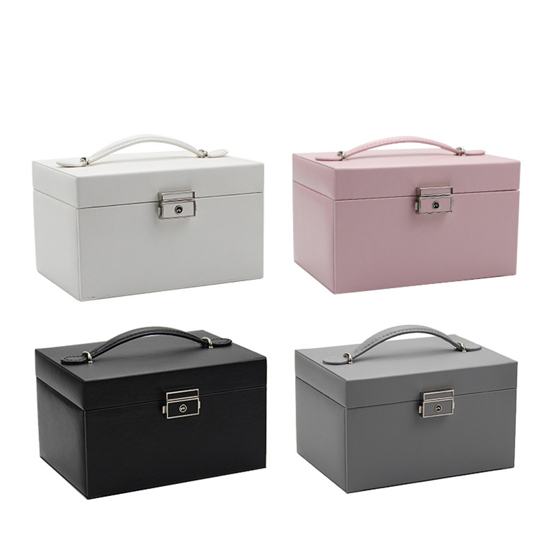 New 3-layers PU Jewelry Box Organizer Large Ring Necklace Display Makeup Holder Cases Leather Jewelry Case With Lock For Women