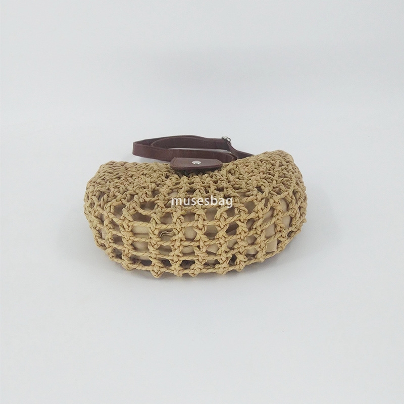 Designer Ms. High Quality Grass Woven Bag Paper Rope Hollow Small Half Round Practical Multi functional Woven Shoulder Bag Small Fresh Leisure Vacatio