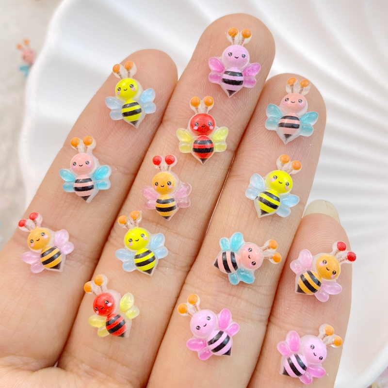 50Pcs New Cute Resin Mini Colorful Bee Series Flat Back Manicure Parts Embellishments For Hair Bows Accessories