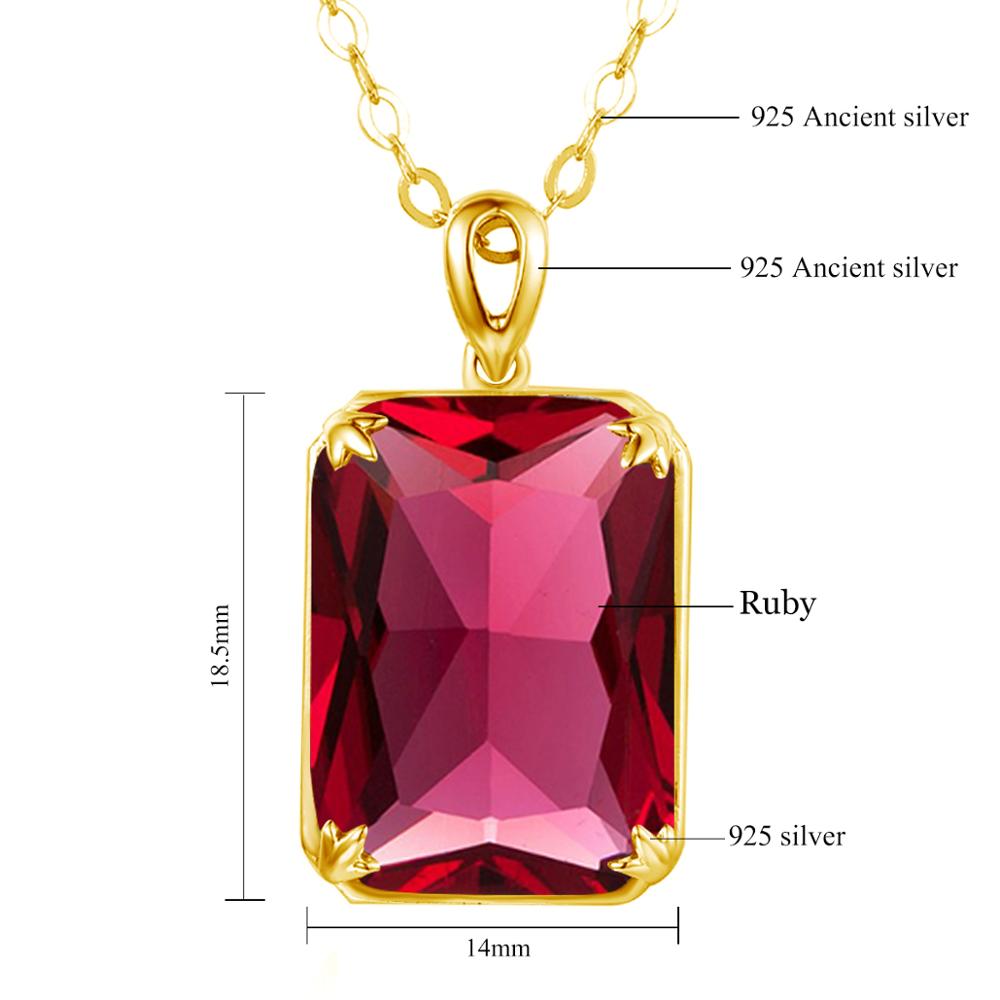 Szjinao 14K Gold Color Ruby Pendant Necklace For Women Real 925 Sterling Silver Handmade Rectangle Designer Trendy Fine Jewelry