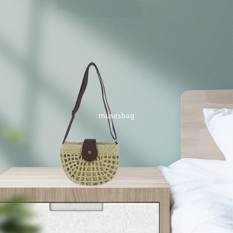 Designer Ms. High Quality Grass Woven Bag Paper Rope Hollow Small Half Round Practical Multi functional Woven Shoulder Bag Small Fresh Leisure Vacatio