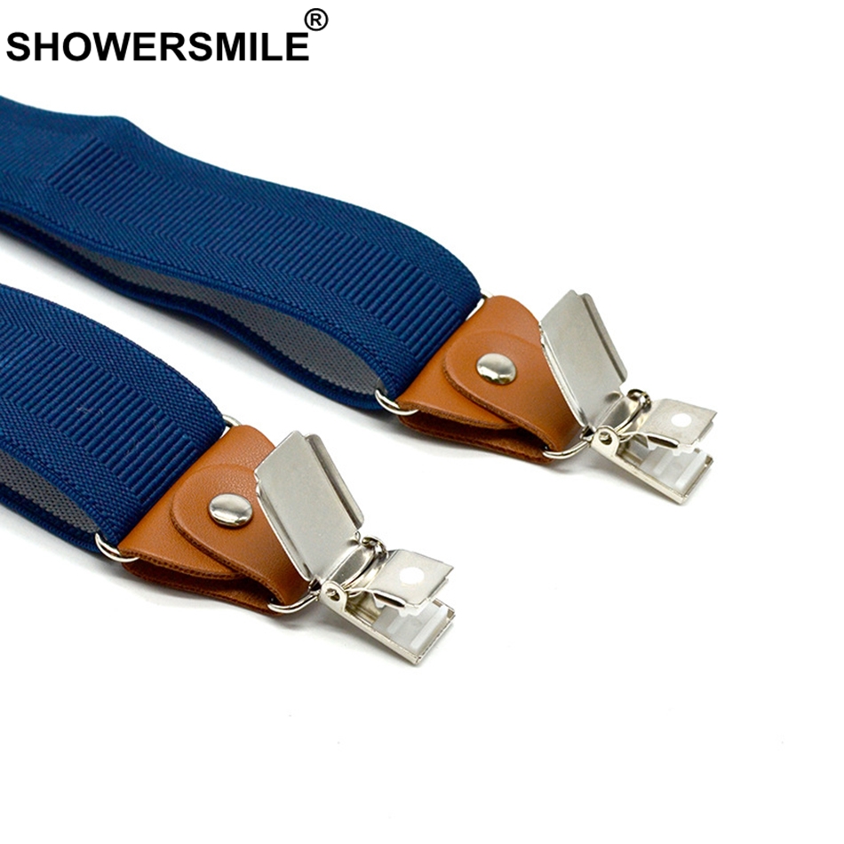 SHOWERSMILE Navy Suspenders Pants husband Mens Trouser Belt Elastic Adjustable Braces Adult Wide Strap 120cm Male Suspender
