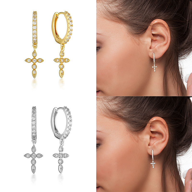 ROXI Copper Colorful Cross Hoop Earrings for Women Girls Summer Jewelry Earring Brincos C Shape Ear Studs Long Huggie Earrings