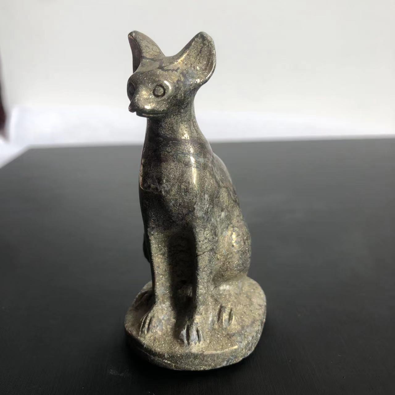 Wholesale 7.5cm Pyrite Egyptian Cat Statue Natural Crystal Carved Cat Gift Small Ornament Sphinx Home Decor