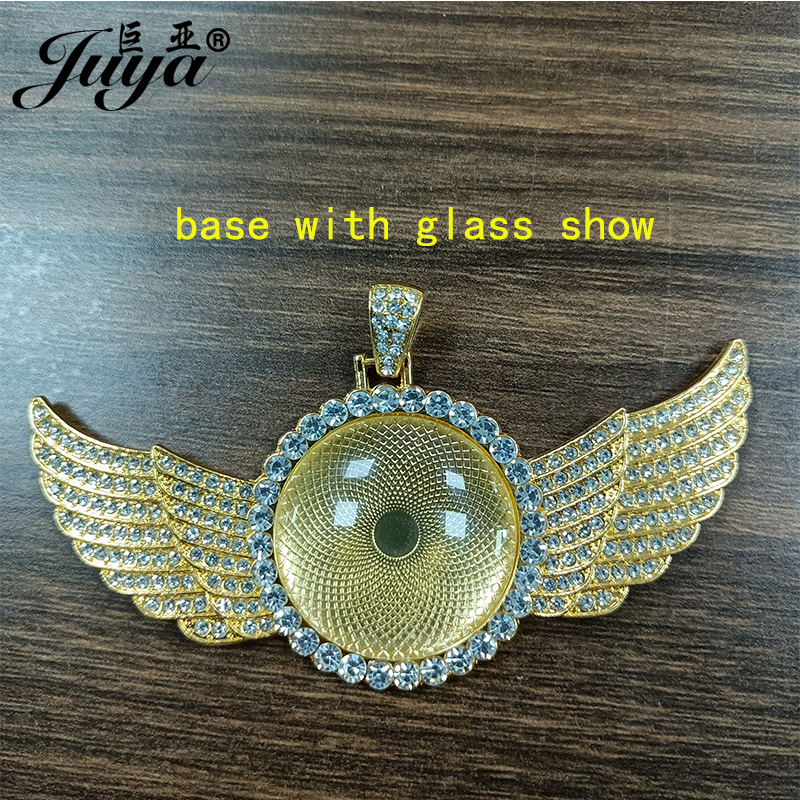 20PCS Circle Angel Wings Pendant Base 30mm Blank Tray Diamond Rhinestone Bezel Charm For DIY Jewelry Making Necklace Accessories