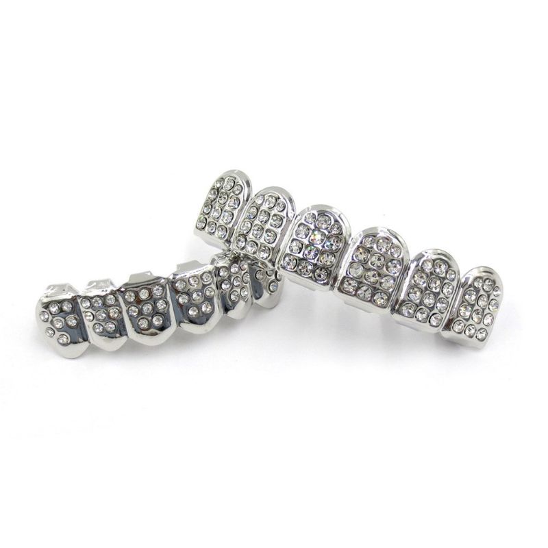 Punk Style Tooth Braces Decorative Braces with Diamonds Teeth Top&Bottom All-match for Rapper Costume Teeth Jewelry Accs