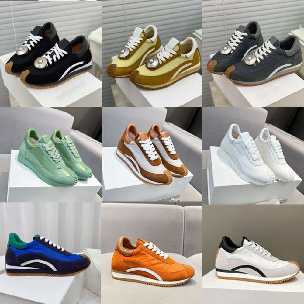 Flow Runner Sneakers Mens Nylon Suede Shoes Lace Up Sneakers Mix Leather Bicolor Size 35-45 599