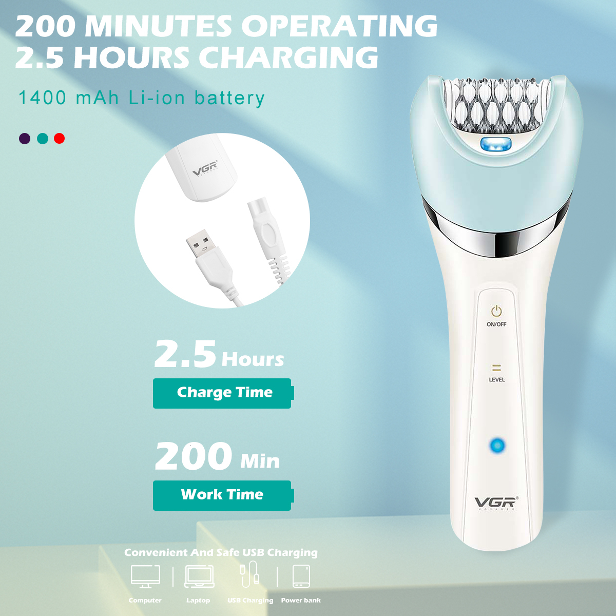 VGR Electric Women Epilator Female Shaver Leg Body Removal Lip Chin Depilatory Lady Bikini Trimmer Facial Hair Remover F624-95