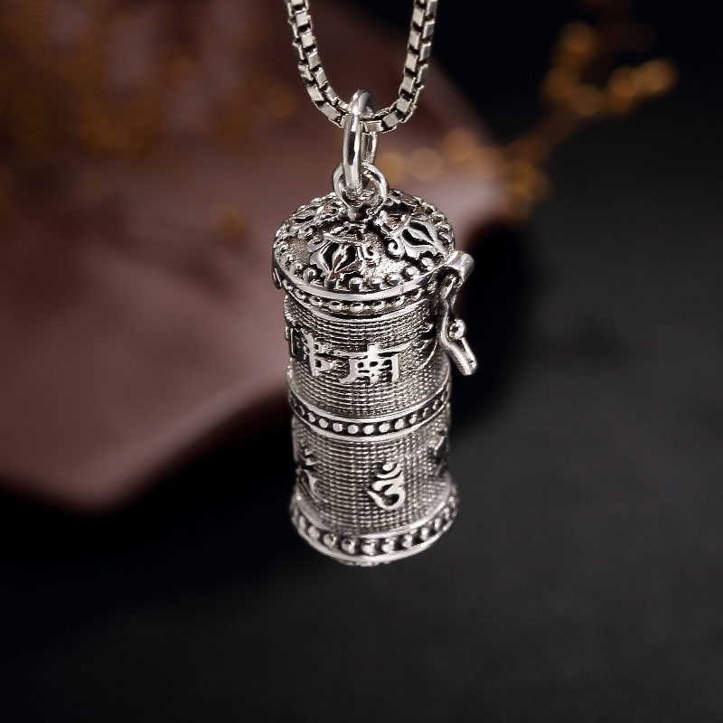 S925 Sterling Silver Amy Buddha cylinder Locket Pendants Buddhist Amulets Gawu Memorial Men Women Storage Necklace Jewelry