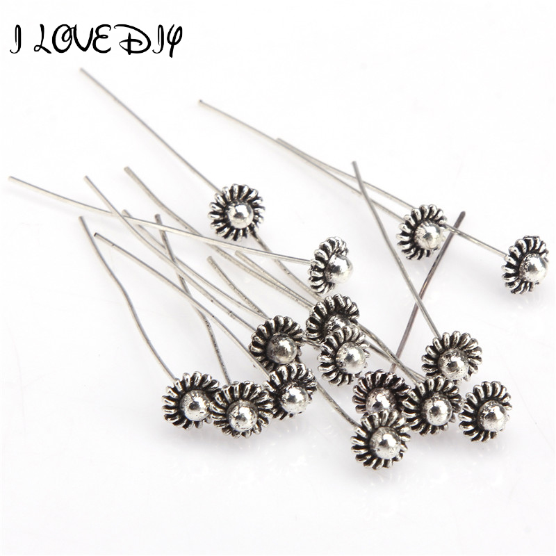 20pcs 50mm Antique Silver Flower Head Pins for Jewelry Making Diy Beads Ball Pins Needles Findings Women Jewelry Accessories