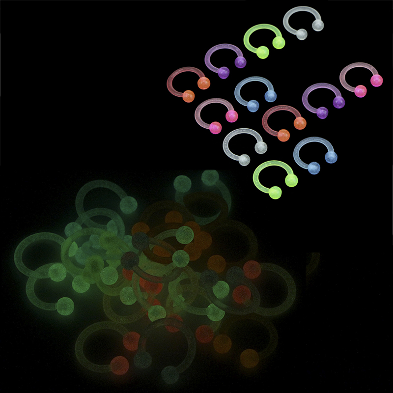 10PCS/20PCS Luminous Acrylic Body Piercing Jeweller Horseshoe Septum Piercing Nose Lip Ring Ear Bar Choose