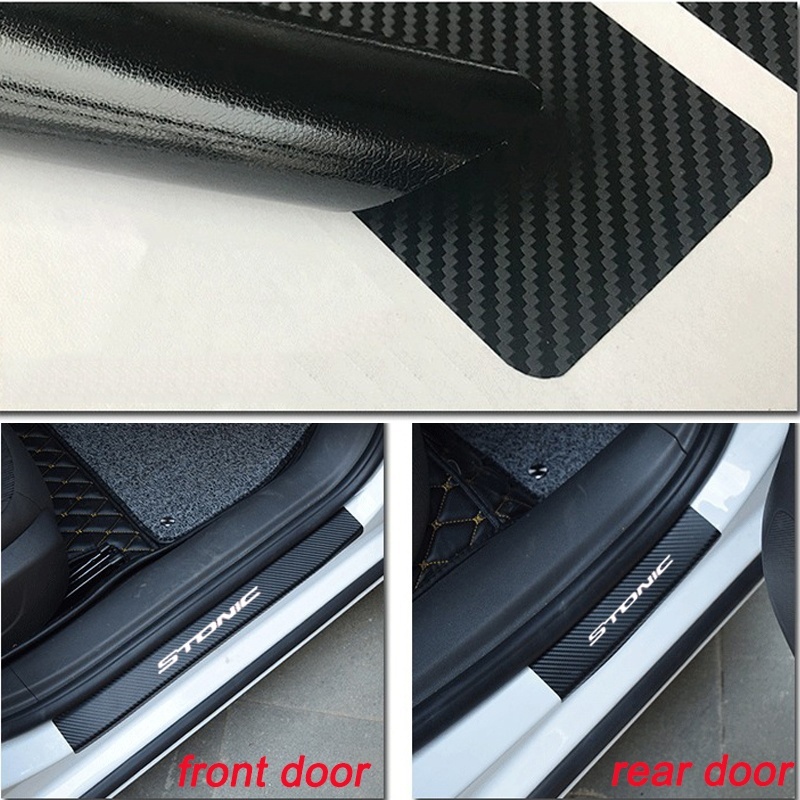 Carbon Fiber Car Door Sill Decoration Film Stickers Anti Scratch None Slip Door Sill Guard Lnterior Scuff for Kia Stonic