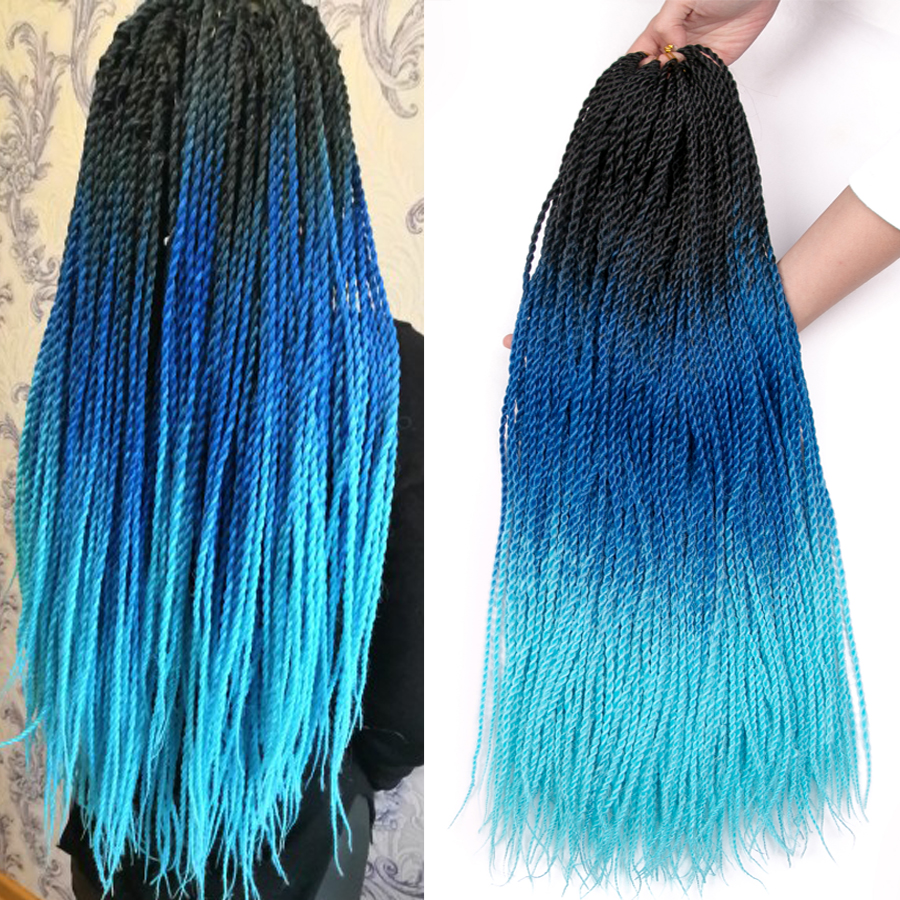 Synthetic Three Tone Blue Crochet Hair Braid 24 Inch Senegalese Twist Ombre Braiding Hair 30 strands/pcs Purple Grey